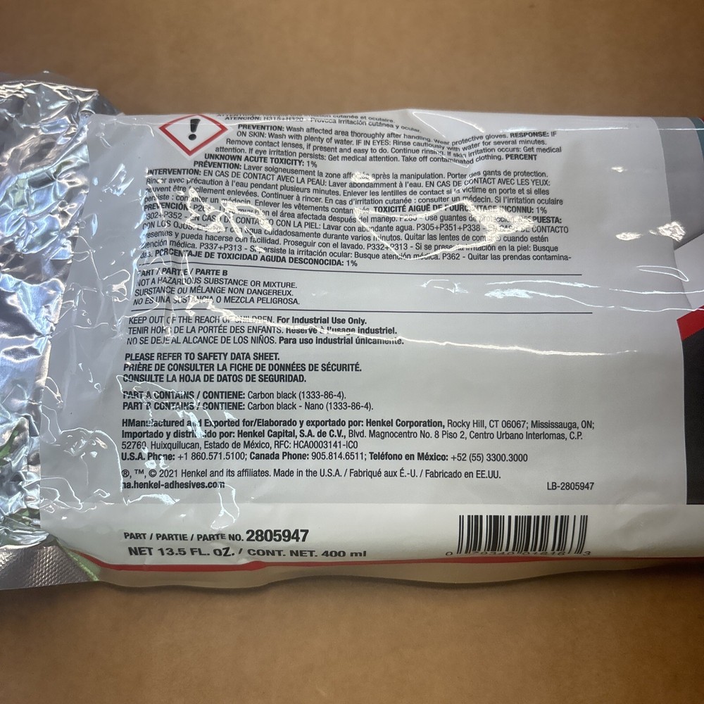 Teroson Ms 9399 Black Elastic Adhesive 2-component Low Odor UV Resistant 400ml