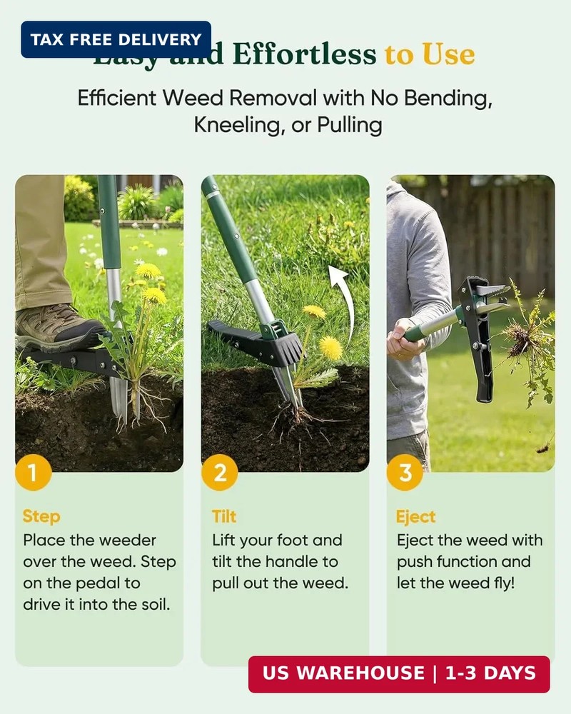 Stand Up Weed Puller Tool, Claw Garden Weed Removal Tool with Eject Mechanism, H
