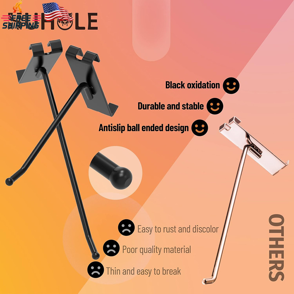 HUHOLE 32 Pack 6 Inch Gridwall Hooks for 3"X3" Wire Grid Panel – Black Heavy Dut