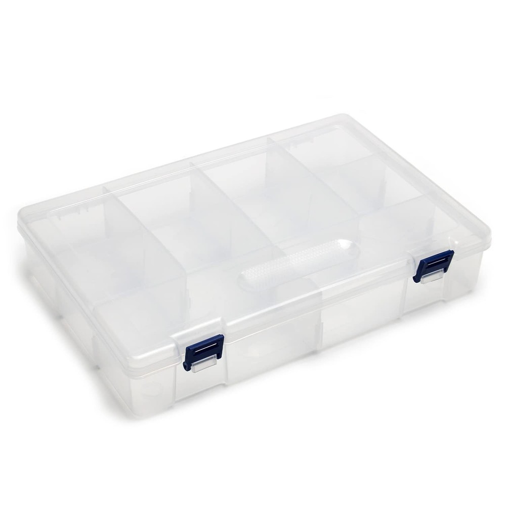 Large 10 Grids Clear Plastic Organizer Box Craft Storage with Adjustable Divi...