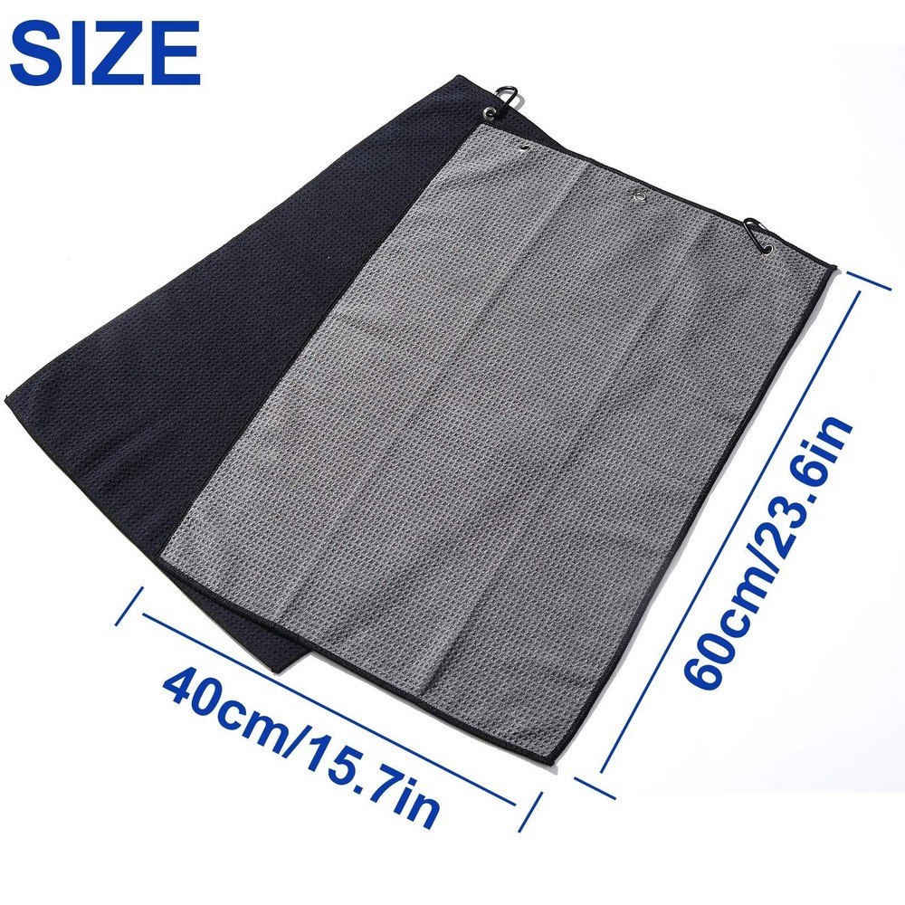 2 Pack 16" x 24" Tri-fold Golf Towel Set, Microfiber Fabric Waffle Pattern To...