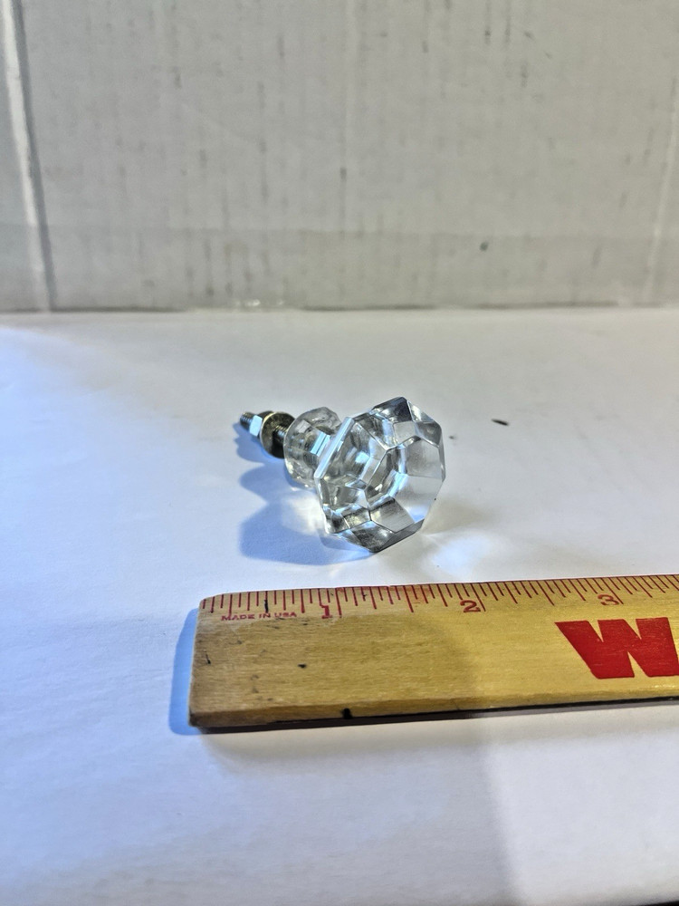 Vintage Glass Drawer Pull, 8 side, Clear Glass, Flat End