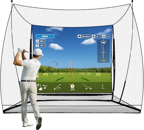 Golf Simulator Cage with Side Barriers&Impact Screen – 10x8 FT Golf Net with