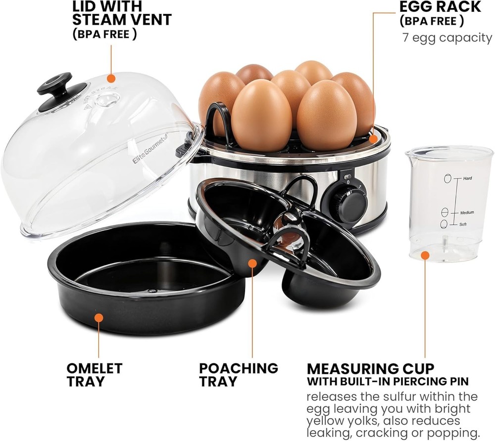 Easy Electric Poacher Omelet Eggs & Soft Medium Hard-Boiled Egg Boiler