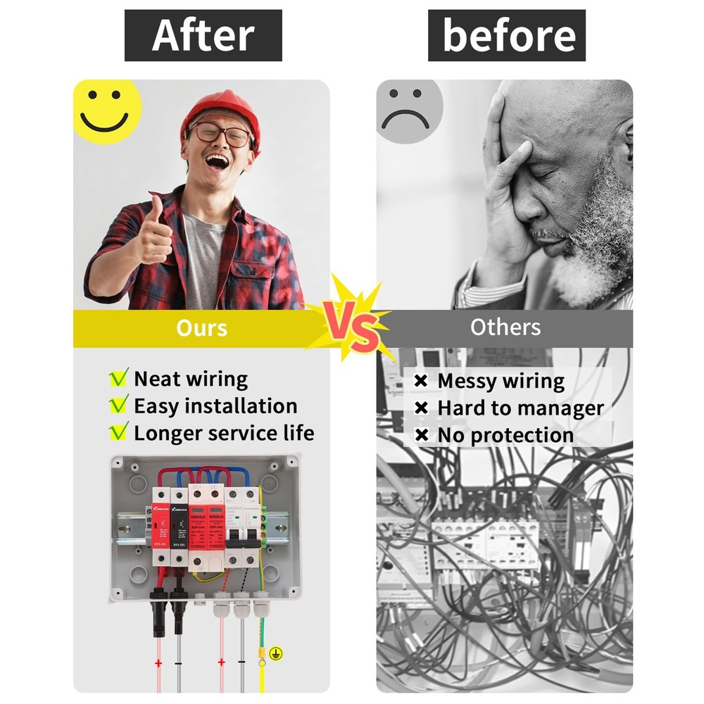 600V Solar DC PV Combiner Box for Solar Panel,1 String with Lightning Arreste...