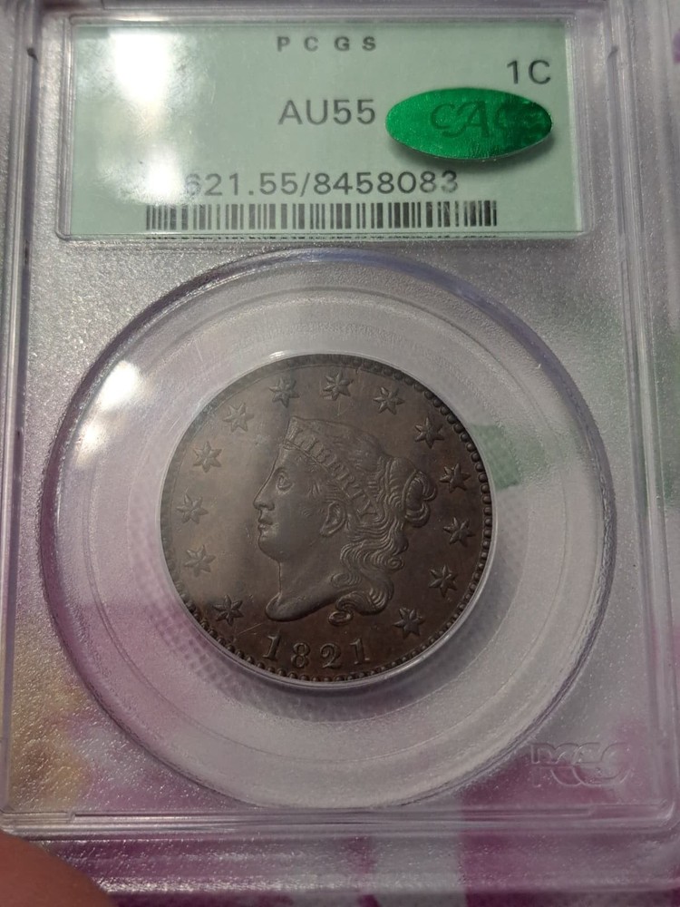 1821 1C PCGS AU55 CAC OGH
