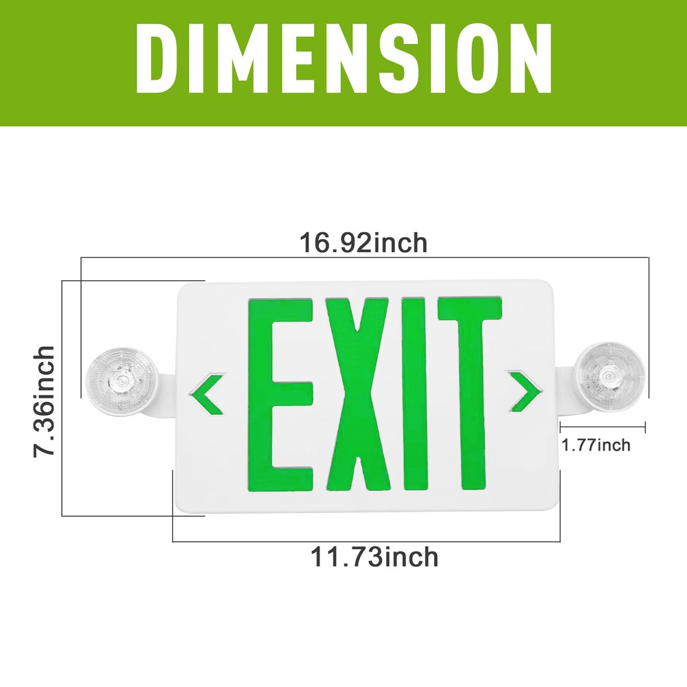 2 Pack Green LED Exit Sign, UL-Listed Emergency Light - Dual LED Lamp ABS Fire