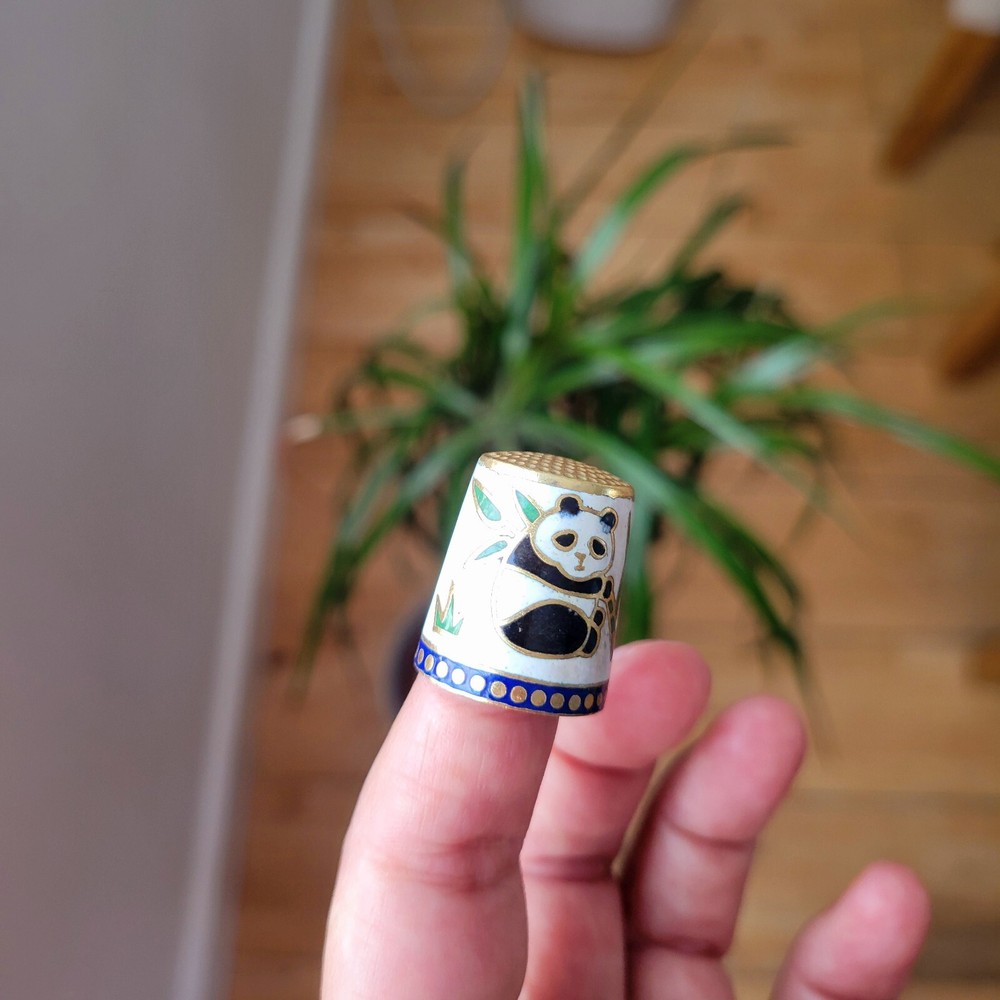 Vintage Cloisonne Panda Bear Thimble