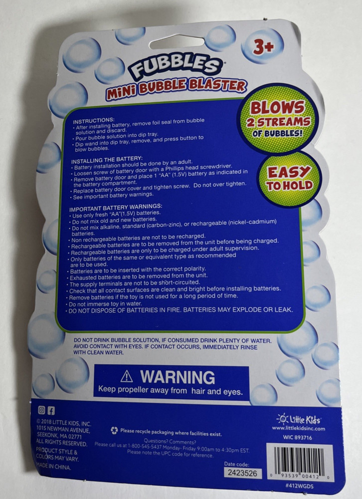 Fubbles Mini Orange Bubble Blaster & Solution-Ages 3+ NEW