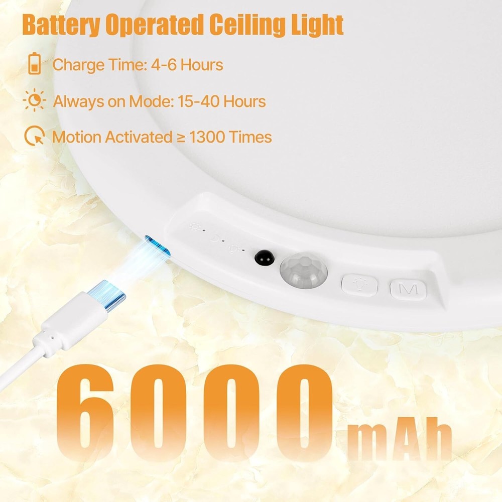 Rechargeable Ceiling Light Battery Operated with Remote Motion Sensor