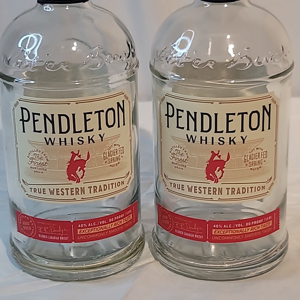 2 Empty Pendleton Whiskey Bottles With Lid 750ml Preowned For Crafting