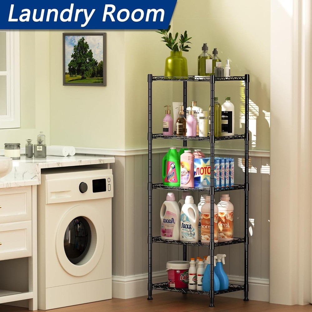 Modern 5-Tier Wire Shelving Rack - Adjustable for Kitchen, Bathroom, Office Use