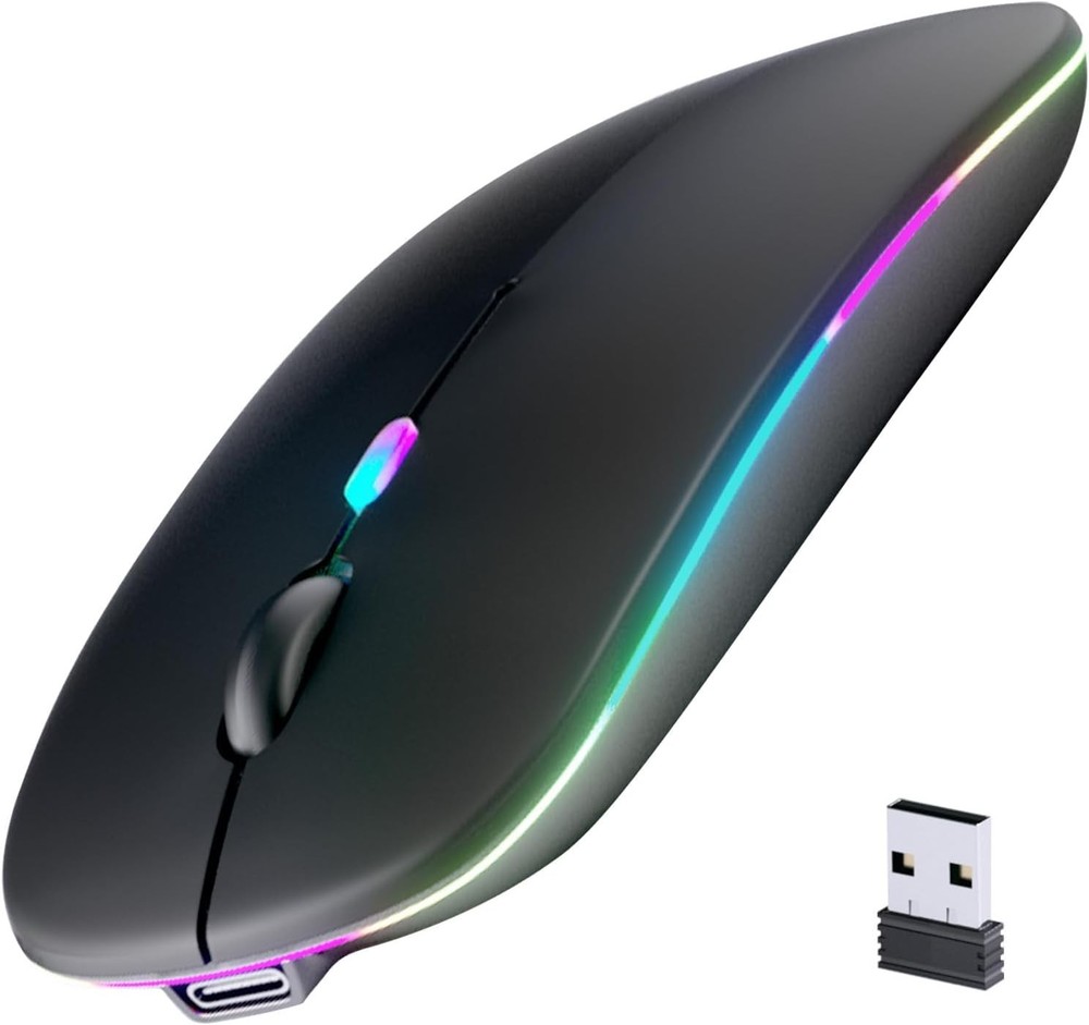 Bluetooth 5.2 Wireless Mouse Rechargeable - Silent LED Mouse for iPad MacBook PC