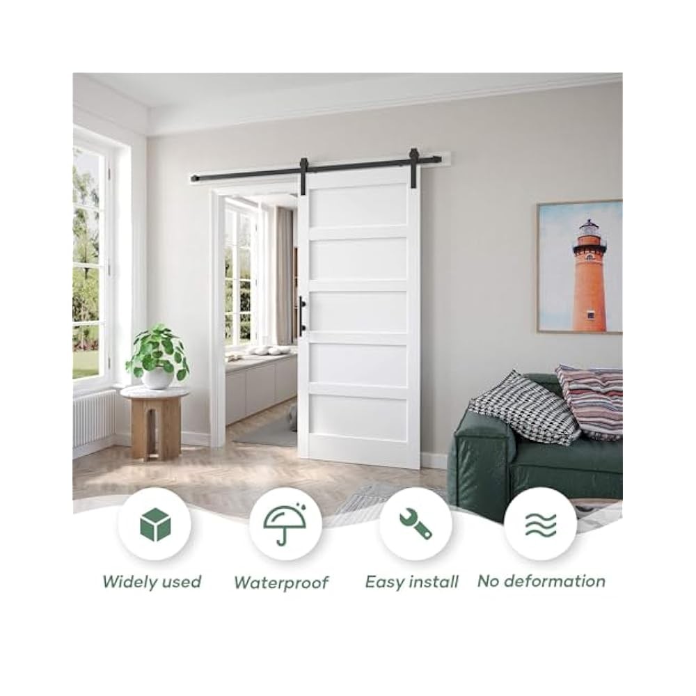 DIY 36x84" White Barn Door, Solid MDF, PVC Surface, Fits 33,34" Opening