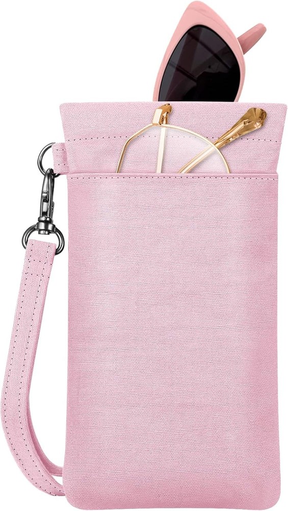 Double Eyeglasses Pouch with Carrying Strap Squeeze Top Microfiber Soft Glasses