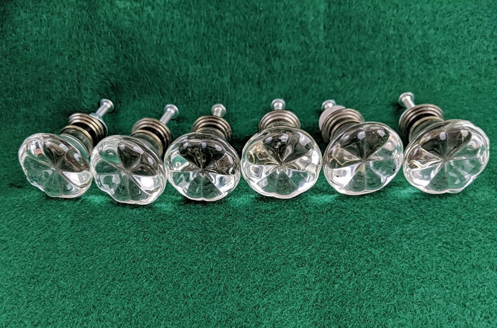 6 Clear Glass Flower Drawer Pulls Rustic Farmhouse Decor