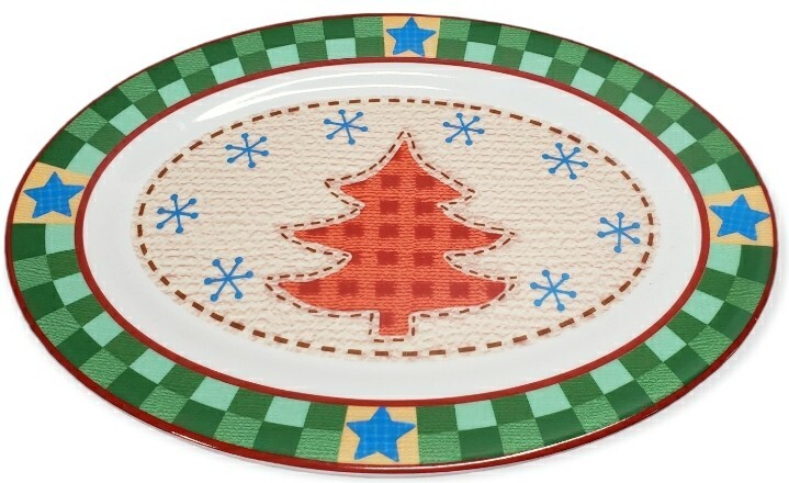 Christmas Tree Sewing Quilt Pattern Platter Serving Plate Party Display - Rare