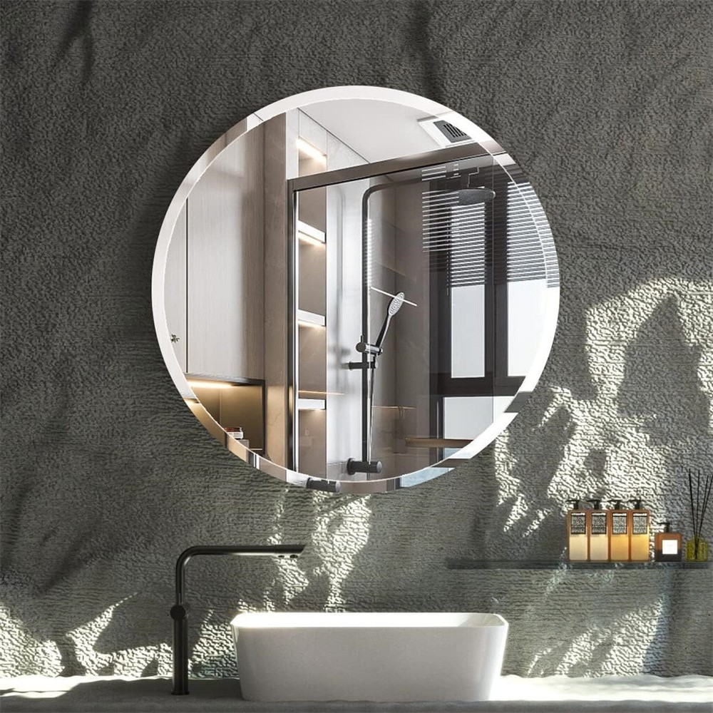 Bevel Frameless Round Mirror 24inch 32inch Diameter Circle Bathroom Wall Mirrors