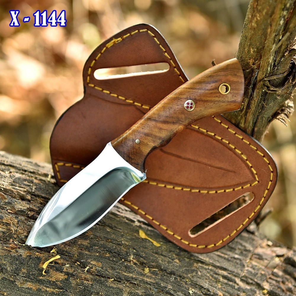 Custom Handmade Fixed Blade Skinner knife - Wood Handle - Pancake Sheath