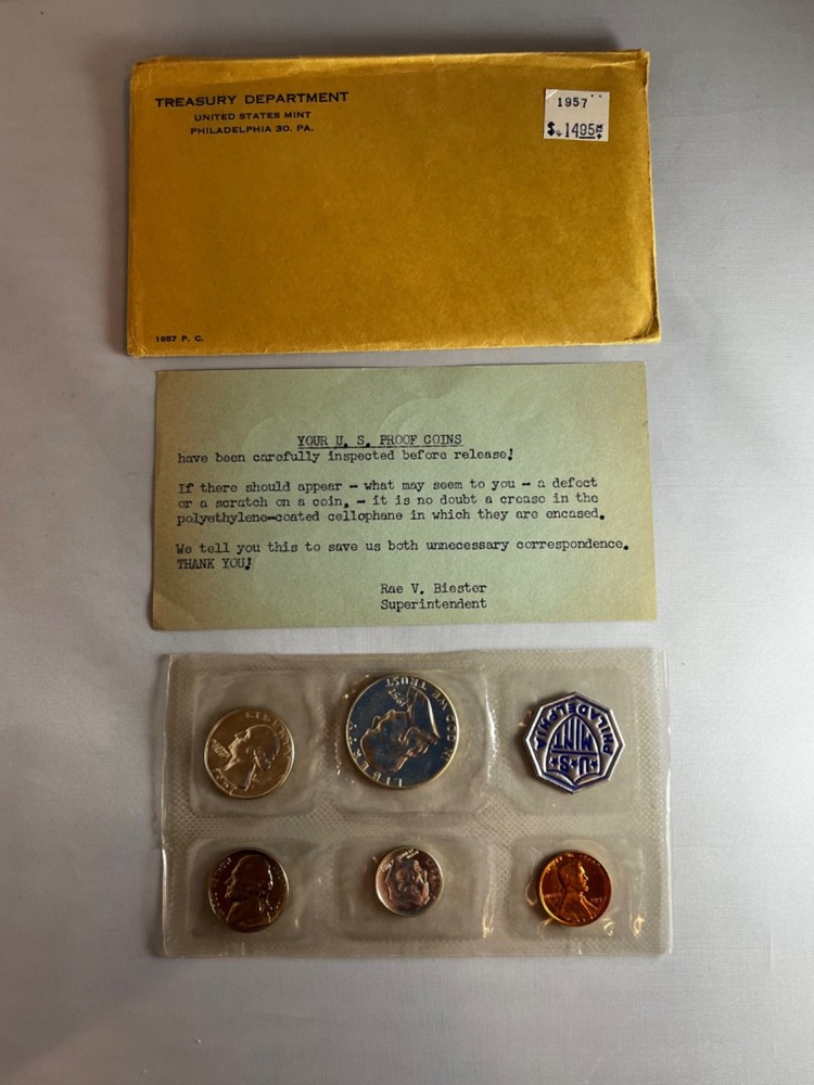 1957 US Mint Silver Proof Set w/ original Envelope and Missive