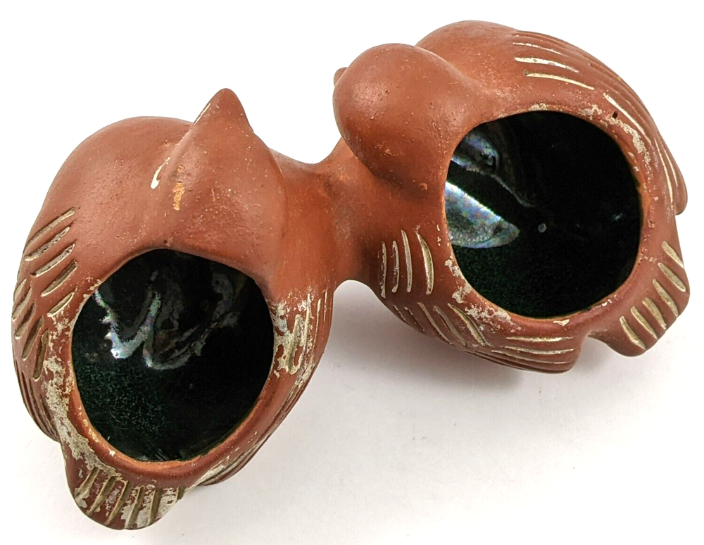 Terracotta Double Bird Bowl Planter Glazed Inside