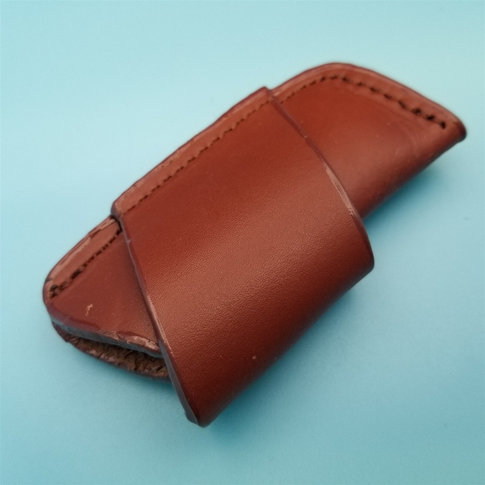 Brown Leather Folding Blade Knife Belt Sheath Horizontal Carry Loop Inside 3.5"