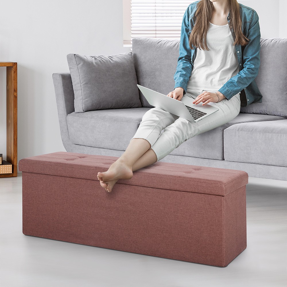 Brown Foldable Storage Ottoman Bench Storage Stools Footrest Spacious Organizer