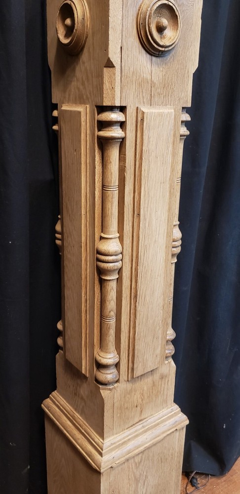 Newly Stripped Ornate Solid Oak Newel Post 53 1/2" x 9" GA9678