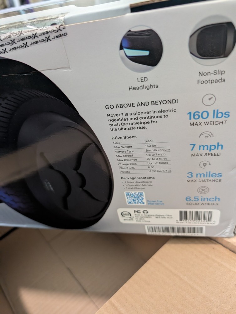 Hover-1 Drive Electric Hoverboard, 7MPH, 3 Mile Range, LED Lights, Black