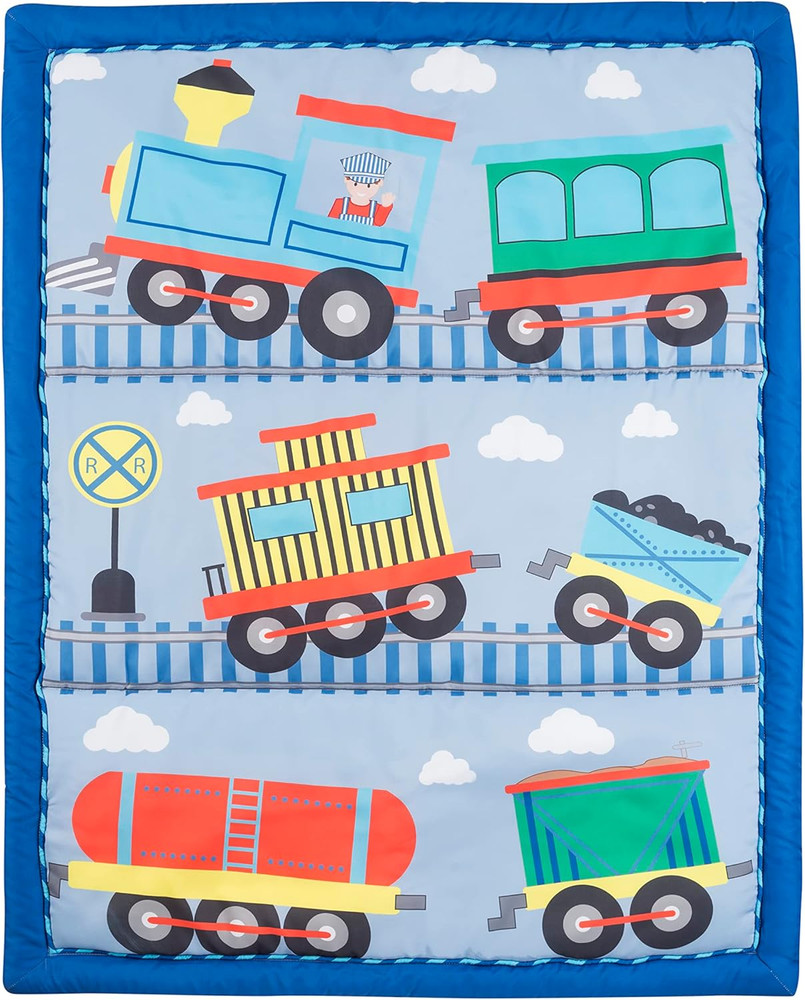 4 Piece Boys Crib Bedding Set - Choo Choo Train - Includes Quilt, Fitted Sheet,