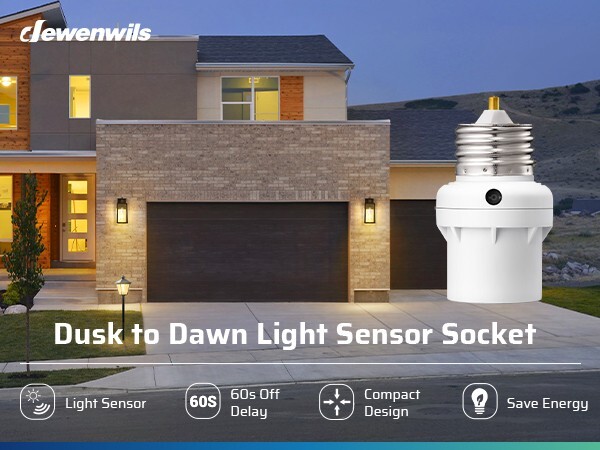 DEWENWILS 4 Pack Dusk to Dawn Light Socket Adapter, 360° Sensor Rotation, E26