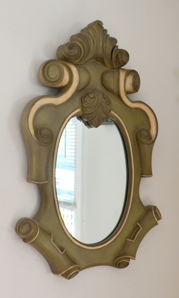 Vintage Ornate Oval Frame Chalk Ware Wall Mirror - Large