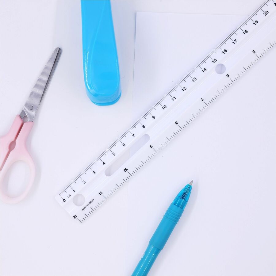 Business Source BSN32365 Plastic Ruler 12" White 1/16" Graduations