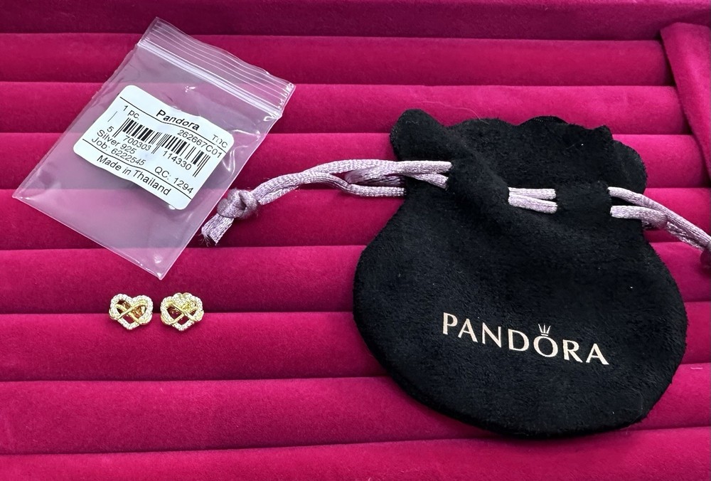 Pandora Sparkling Infinity Heart Stud Earrings New
