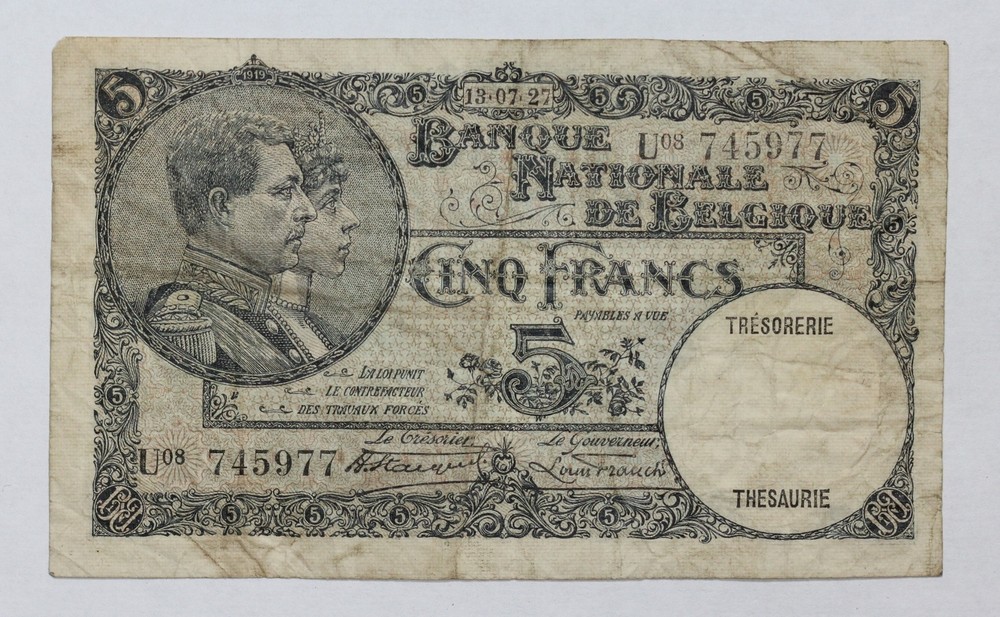 1927 Belgium 5 Francs Banknote P# 97b 3AP2