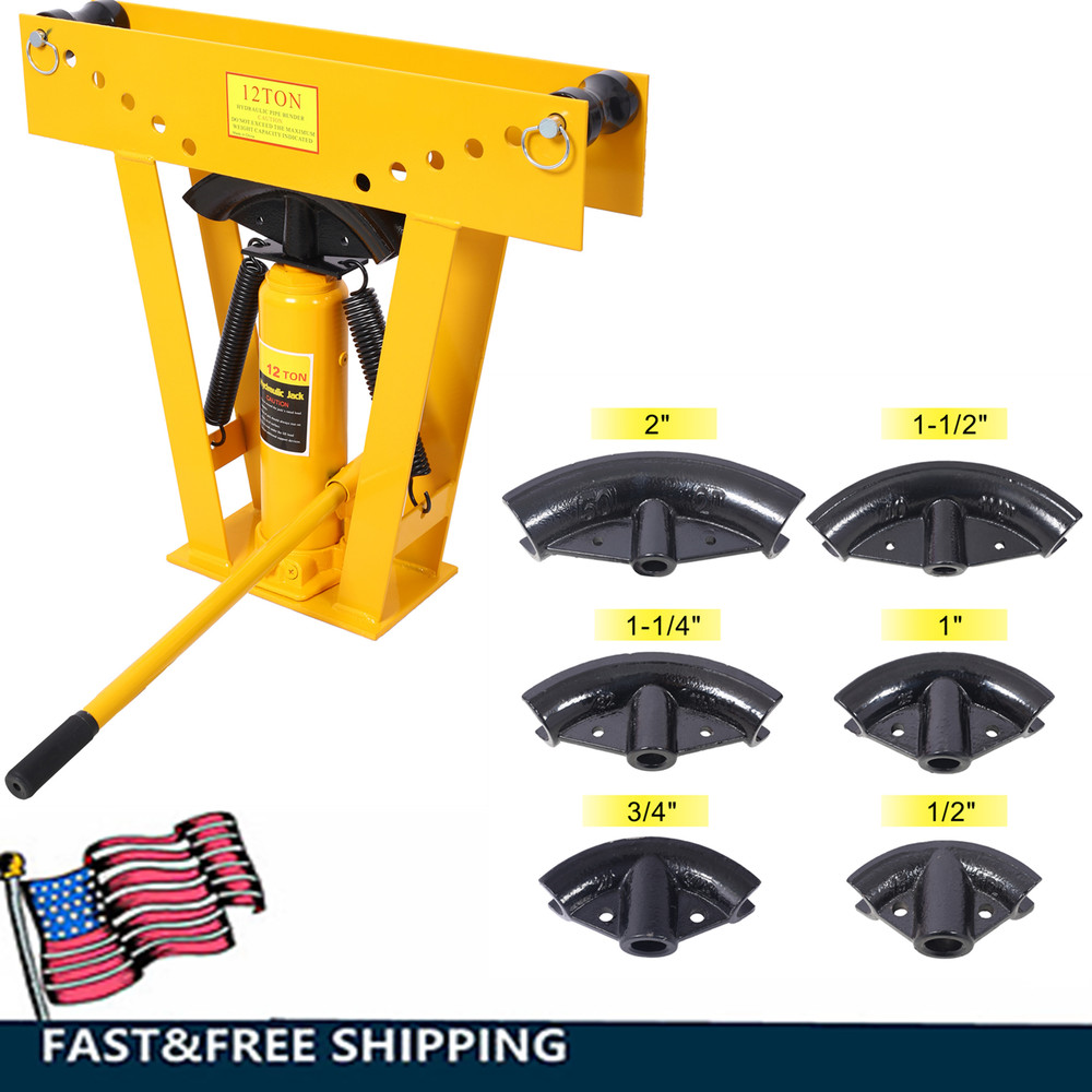 Hydraulic Pipe Bender 12 Ton Manual Tube Bender Tool w/6 Dies Adjustable Rollers