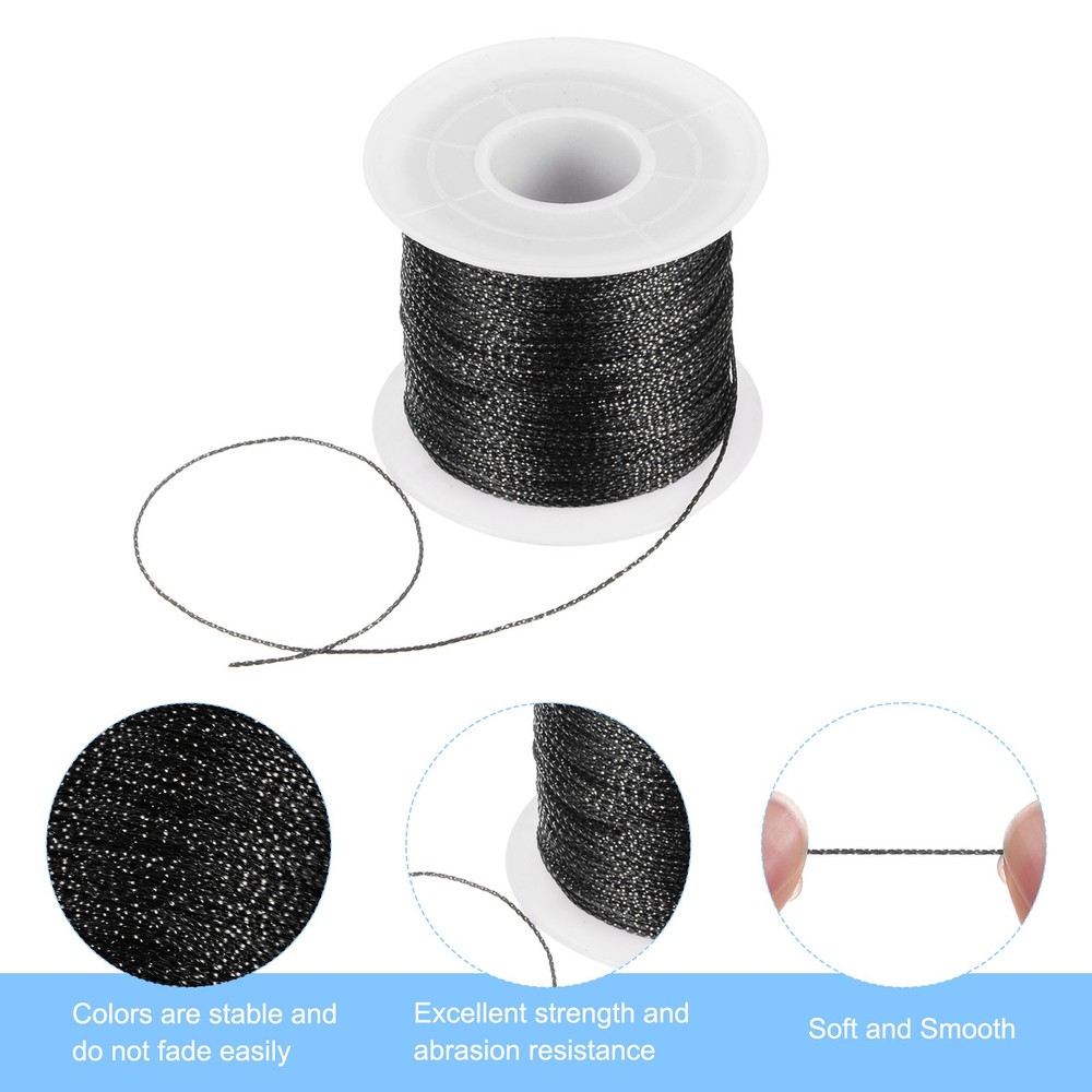 Metallic Cord 1mm 109 Yards Tinsel Rope Thread String, Black