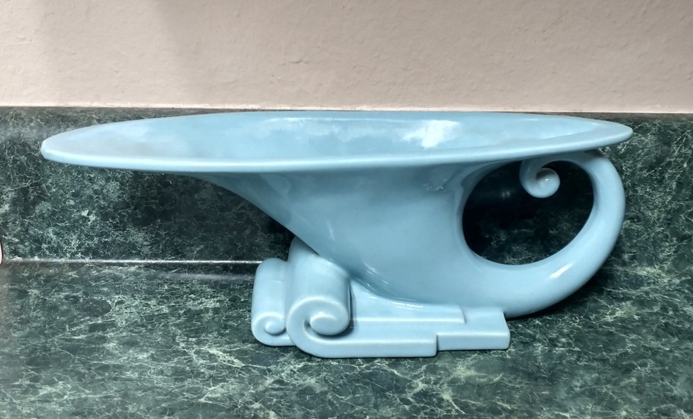 Vintage Haeger Pottery Cornucopia Scroll Planter Turquoise Blue
