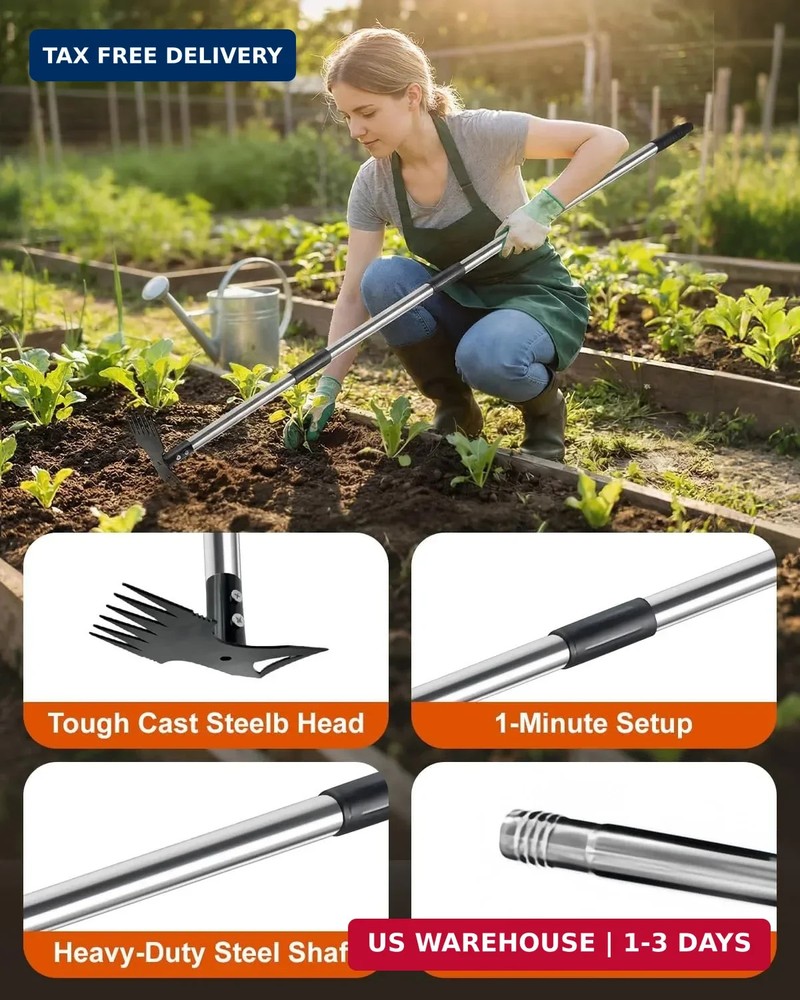 Weed Puller Tool with 70" Long Handle, Heavy Duty 2-in-1 Weeder & Garden Hoe, Up