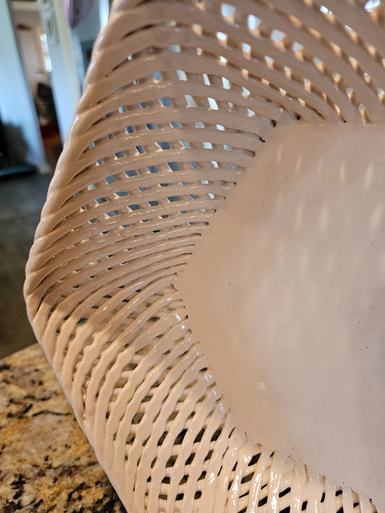 Lattice Style Ceramic Decorative Hexagon Dish - 9"X9.5" Hand Made
