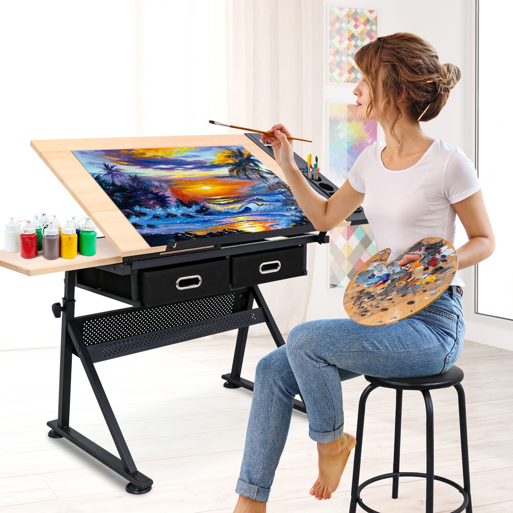 Drafting Drawing Table Craft Table Desk 9 Levels Adjustable Angle Top Home