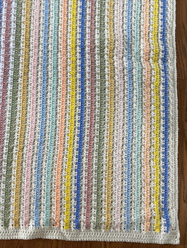 Crochet Afghan Throw Lap Blanket 45x54” Multicolor Square Stripe Handmade