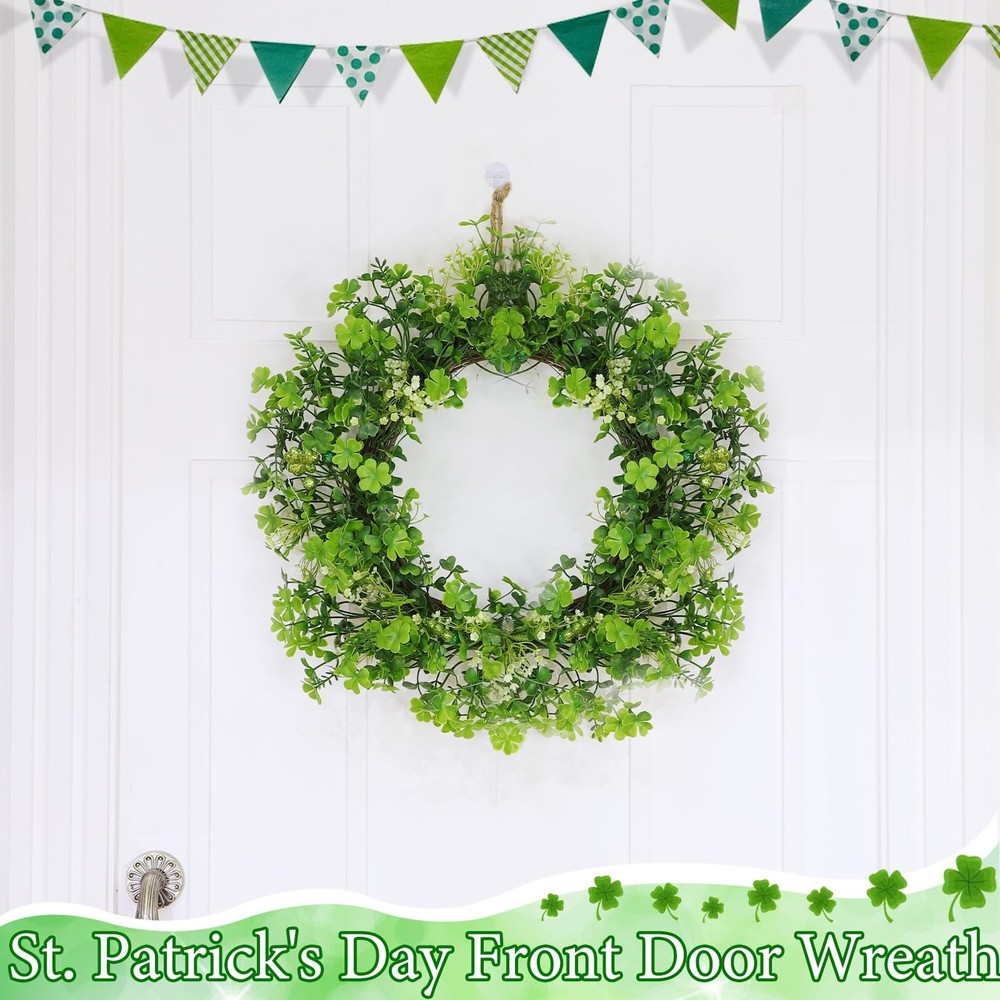 Thick & Timer - St Patricks Day Decorations, 18 Inch St Patricks Day Shamrock Wr