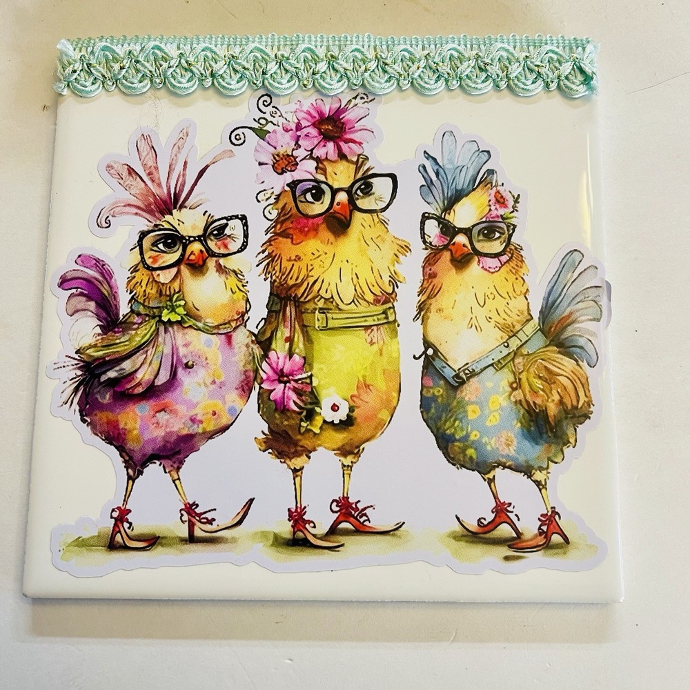 Fancy Classy Chickens Decorative Tile Or Wall Art Hand Made