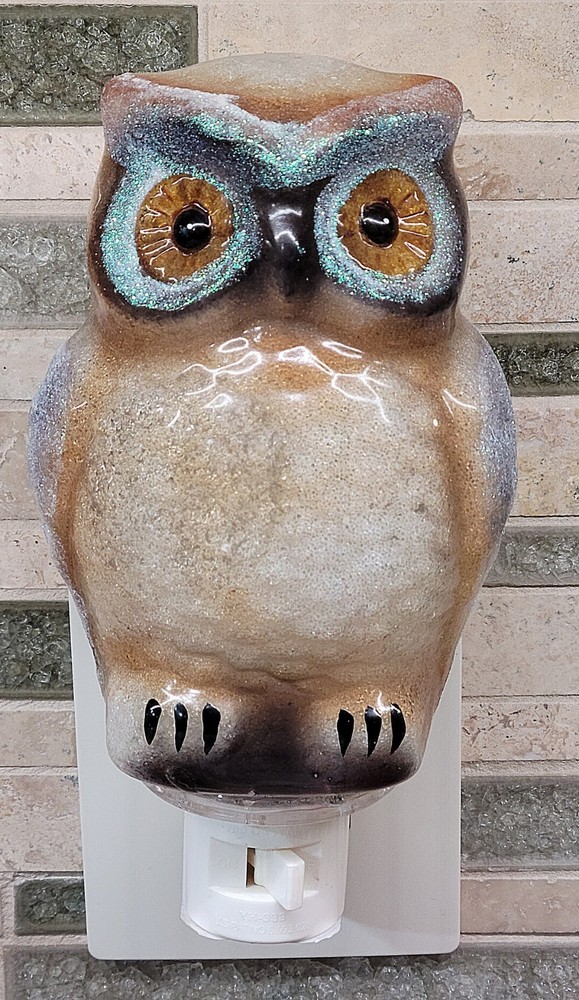 Vintage Glitter Owl Night Light Plug In