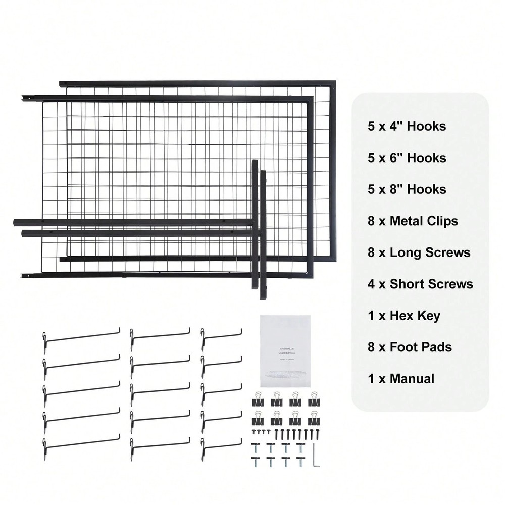 2 Pack Grid Wall Panel Tower 5.6ft Wire Gridwall Display Rack T-Base Hooks Clips