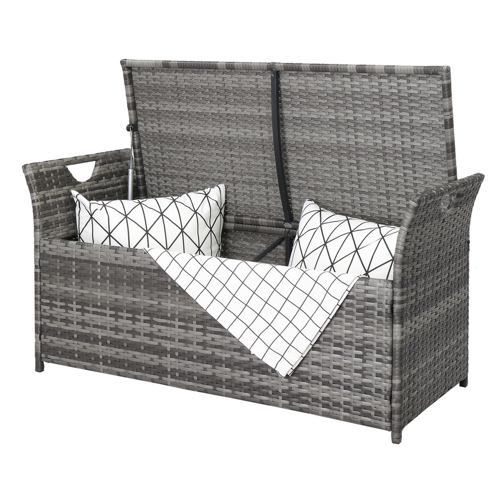 SHIP FROM USA,Gray Gradient Footstool Locker Rattan Locker