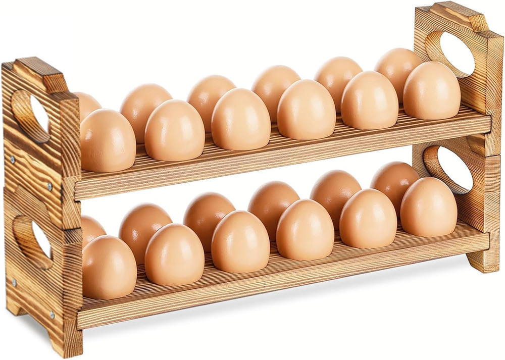 Wooden Egg Holder Countertop, Stackable Wooden Egg Storage & Organizer, 2-Tier /