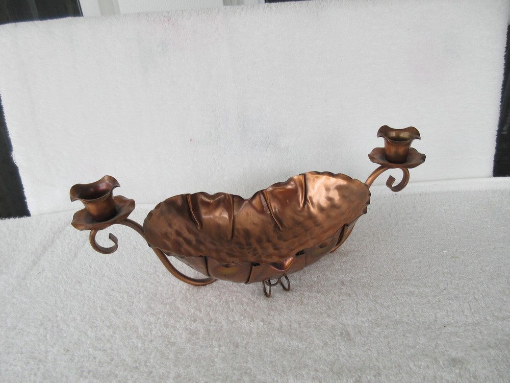 Vintage~Gregorian Solid Copper Console Bowl Centerpiece With Candle Holders~USA!