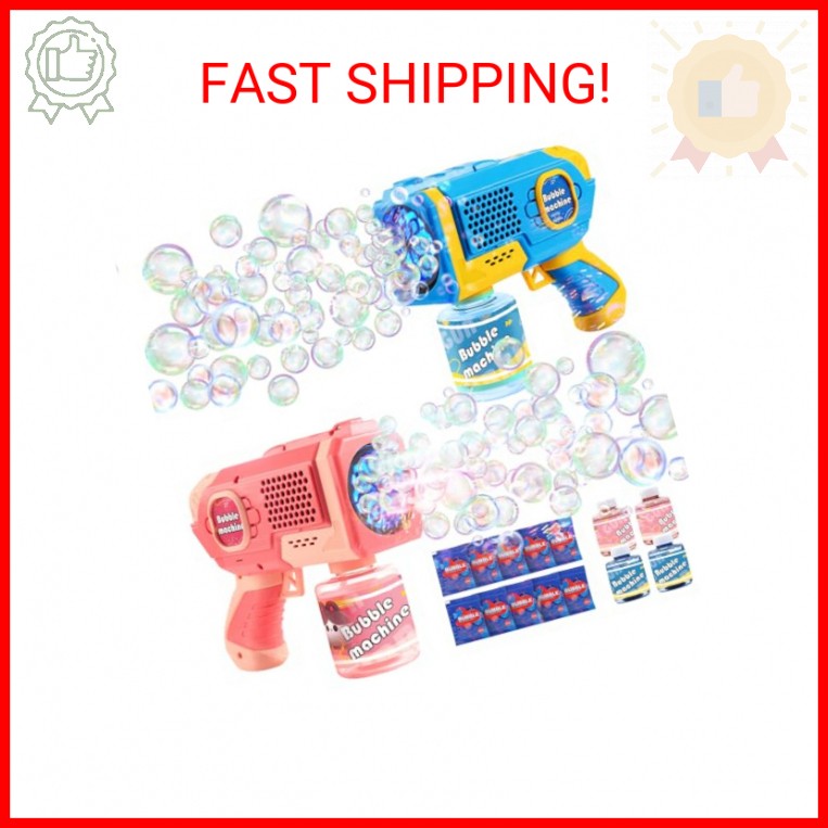 EagleStone 2 Pack Bubble Gun Machine for Kids, Automatic Light Up Bubble Blower